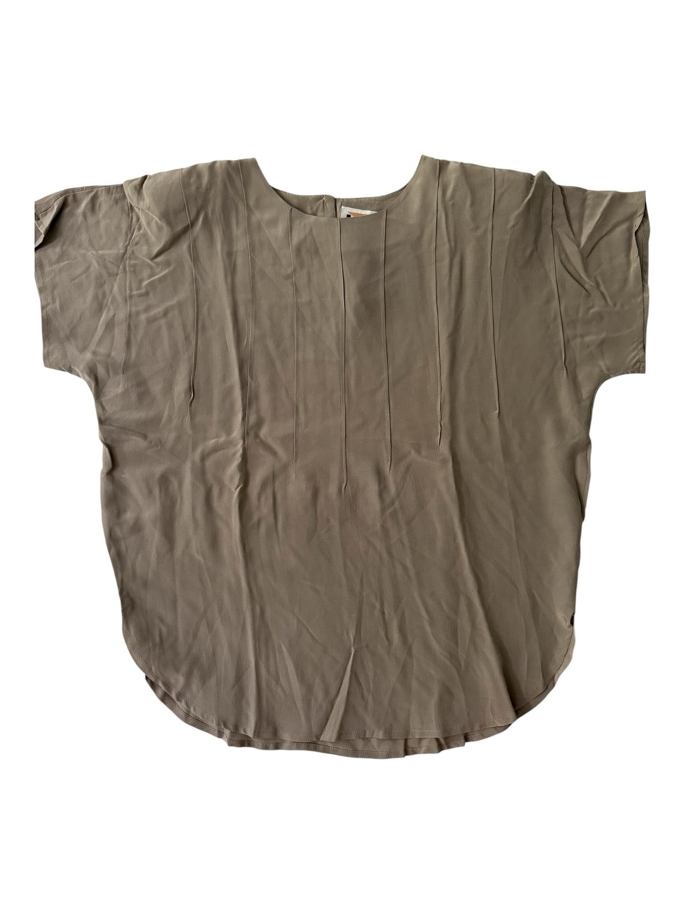 Vintage Jordan 100% Silk Blouse Taupe Short Sleeve Top 7/8